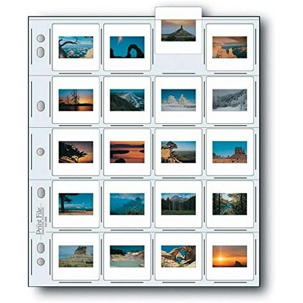 Print File 35mm Slide Pages Holds Twenty 2x2" Mounted Transparencies, Top Loading, Pack of 25