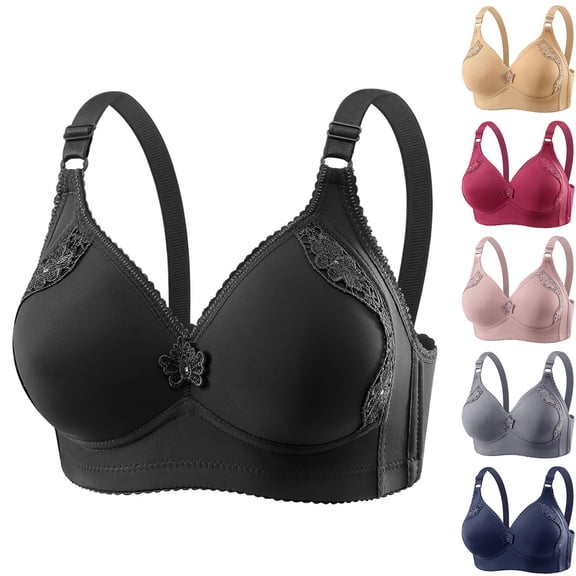 Bras for Women Plus Size Push Up Deep V Bras for Senior Comfort Wireless Everyday Bra Comfort Full Coverage Bra Black Bras,Size 36-46