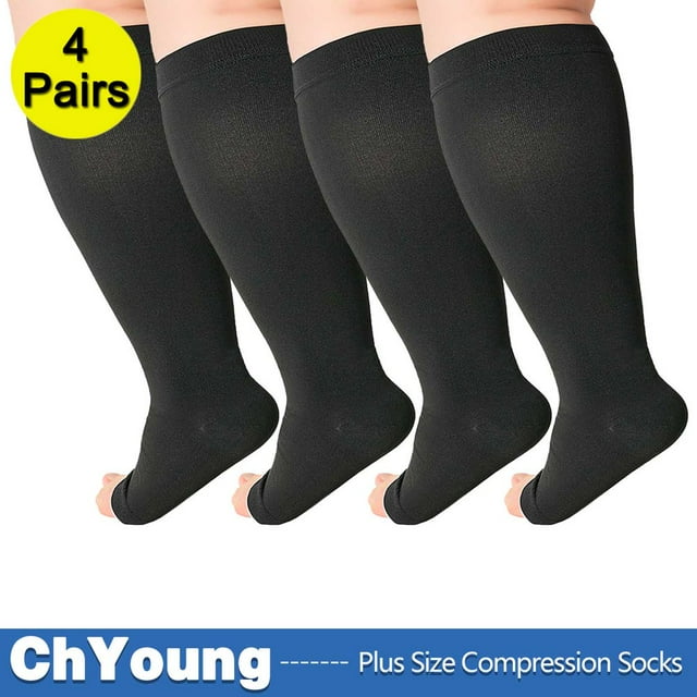 POINTERTECK 2Pack 4XL Toeless Compression Socks Unisex Extra Wide Calf Open Toe Support Circulation 20-30 mmHg Knee High for Fatigue Pain Leg Swelling Soothing Comfy Gradient Support Prev