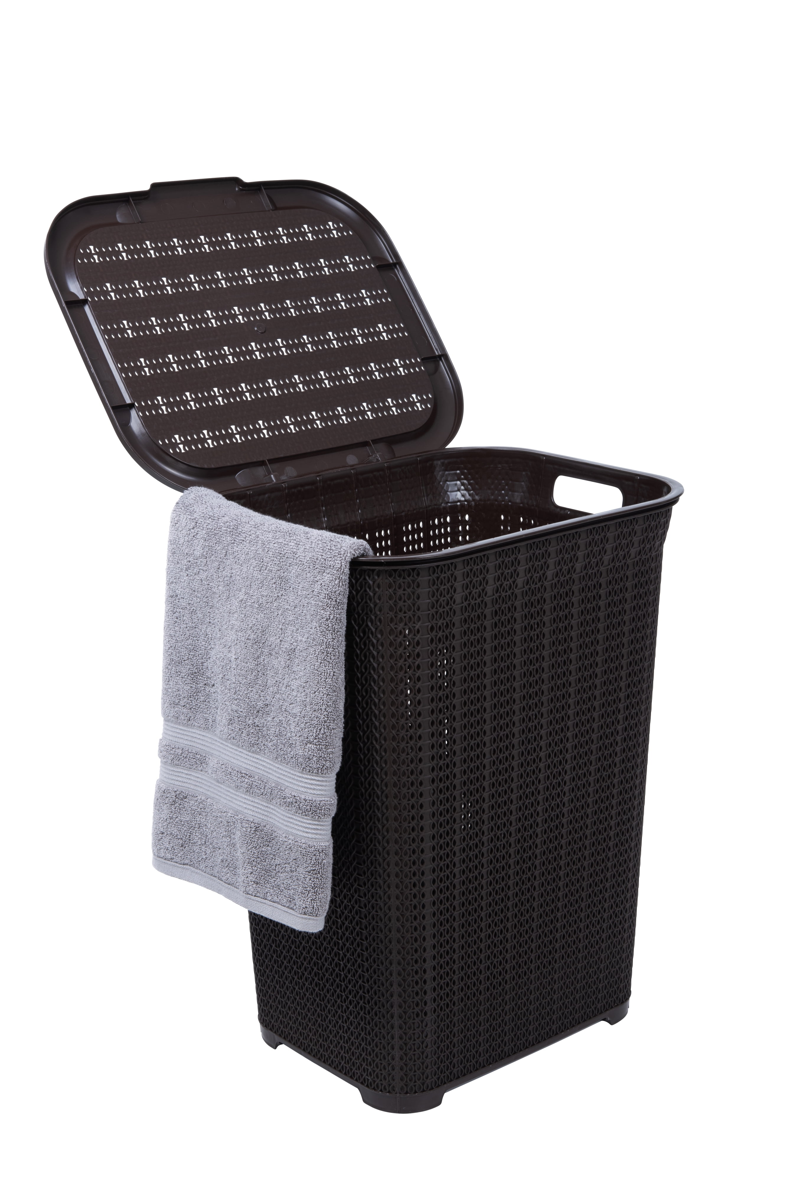 Superio Laundry Hamper with Lid Brown, 50 Liter Knit Laundry Hamper ...