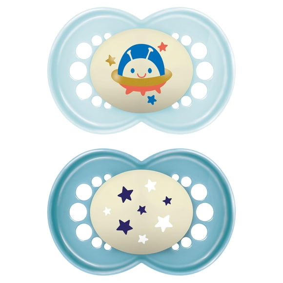 MAM Nuit - Sucette de silicone, 6 mois+, Brille dans le nuit, 2 PK