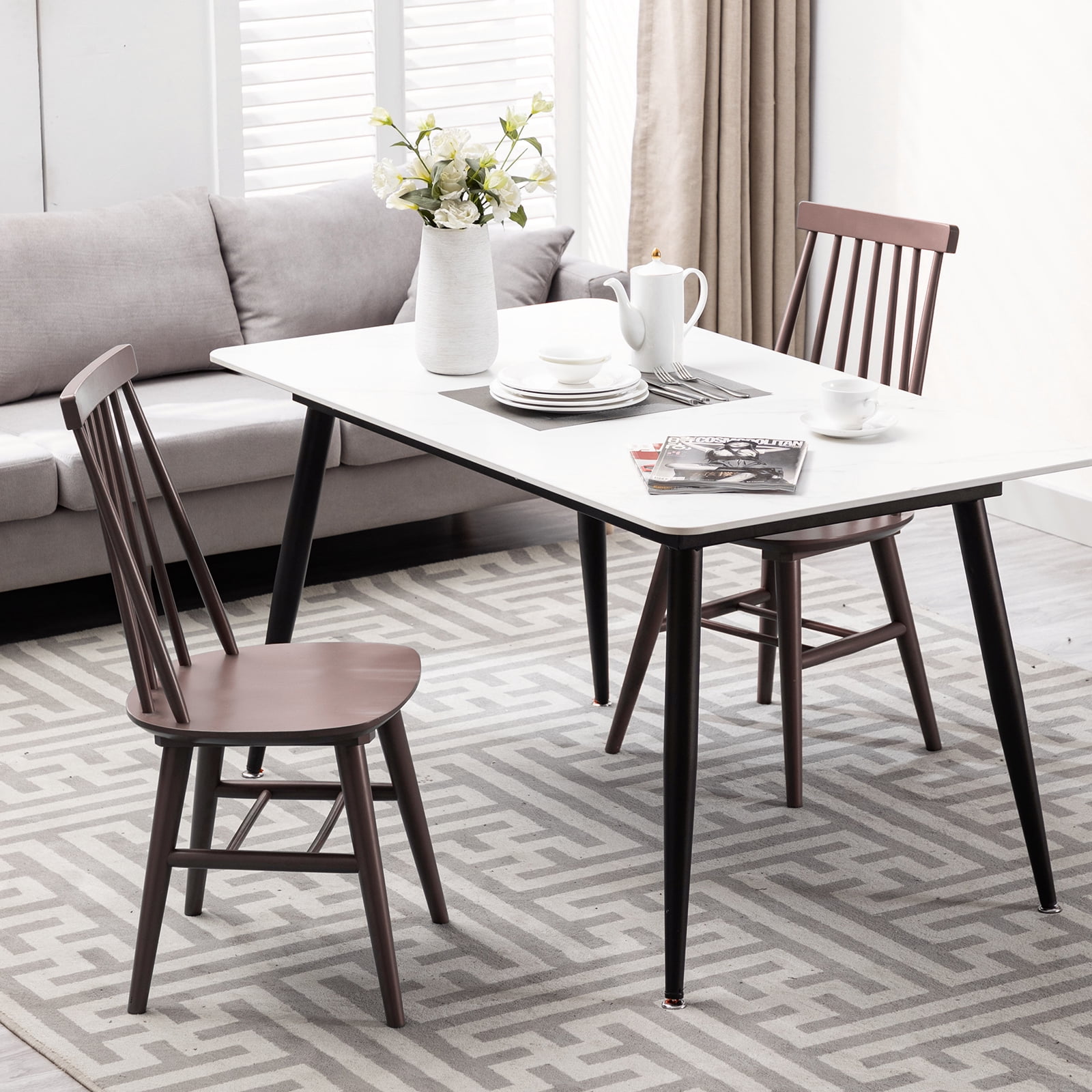 Duhome Elegant Lifestyle Dining Chairs Set of 2, Wood Dining Room Chairs Slat Spindle Back Kitchen Room Chair Windsor Chairs, Brown