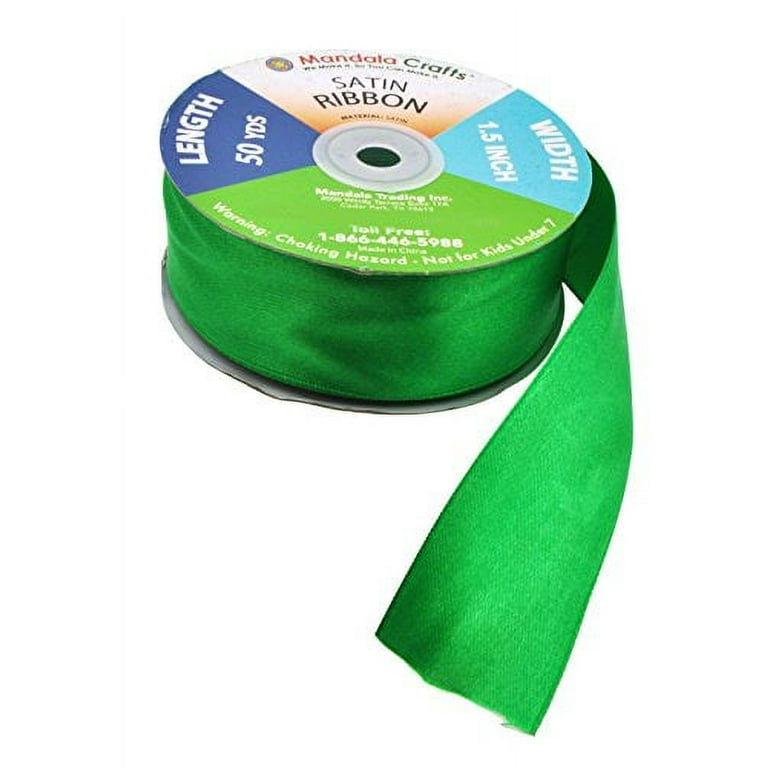 Green Satin Ribbon 1 1/2 Inch 50 Yard Roll for Gift Wrapping, Weddings,  Hair, Dresses, Blanket Edging, Crafts, Bows, Ornaments; by Mandala Crafts