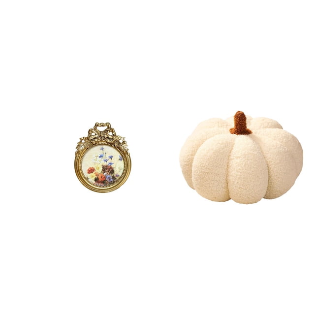 Marco de fotos redondo,Pequeño cuadro dorado vintage para la pared,Almohadas de calabaza de Halloween,Cojines de calabaza de Halloween,suaves,para decoración del hogar,Cojines decorativos de