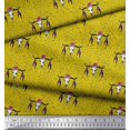 thumbnail image 3 of Soimoi Yellow Poly Georgette Fabric Feather & Elk Mount Face Printed Fabric 1 Yard 52 Inch Wide, 3 of 5