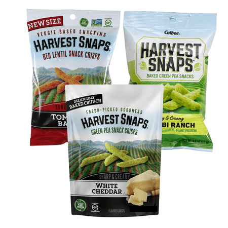Harvest Snaps Snack Crisp, 1 Tomato Basil, 1 Wasabi Ranch, and 1 White Cheddar Flavor Baked and Crunchy Veggie Snacks with Plant Protein and Fiber for Kids Adult Halloween Trick or Treat 2oz Pack of 3