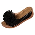 thumbnail image 5 of Rokment Women's Platform Wedge Dress Slippers Sandals Boho Beach Lace Flower Leather Fish Mouth Open Toe Chunky High Heels Slip on Slides for Summer Vacation Black Size 6.5, 5 of 6