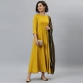 thumbnail image 3 of Janasya Indian Round Neck 3/4 Sleeve Solid Mustard Rayon Kurta with Dupatta For Women, 3 of 8
