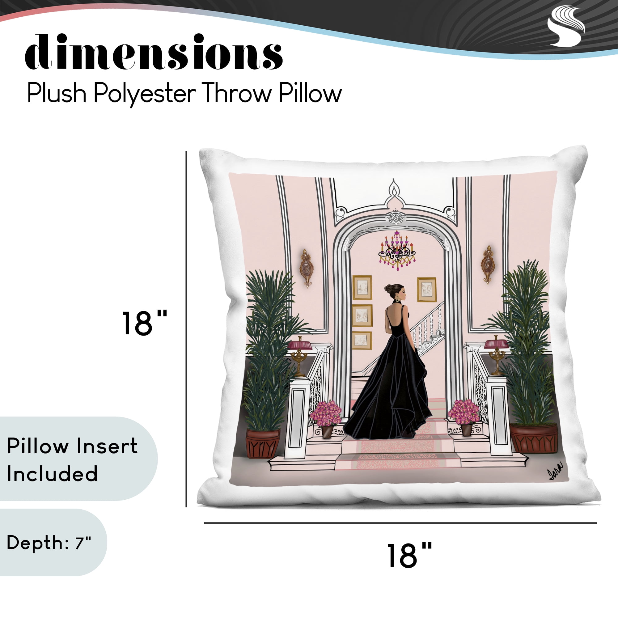 Stupell Industries Mansion Girl in Gown Decorative Printed Throw Pillow, design by Tara Boone, 18 x 7 x 18