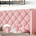 thumbnail image 2 of 4 EVER WINNER Queen Bed Frame, PU Leather Upholstered Platform Bed Frame with Diamond Tufted Headboard and Wingback, Pink, 2 of 7