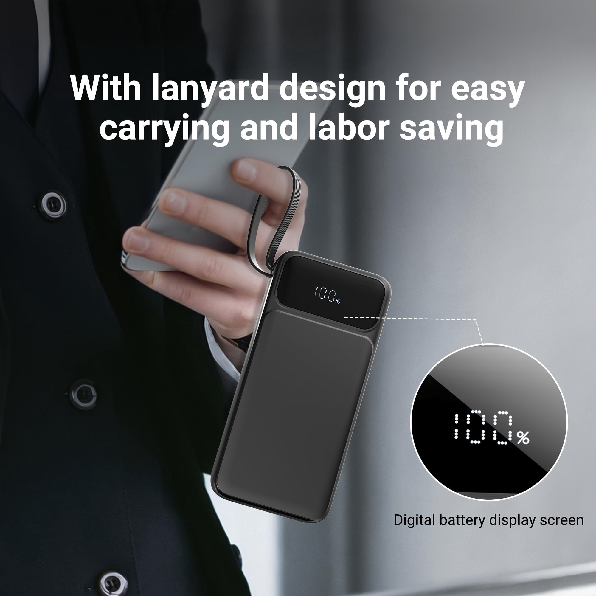 [Fast Charging | Portable] 20000mAh 20W Fast Charging Power Bank | Portable Charger with Built-in Cables | USB C Battery Pack for All Phones, Tablets