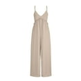 thumbnail image 6 of Women's Summer Jumpsuit Sling Deep V High Waist One Piece Bodysuit Casual Loose Straight Wide Leg Pants Rompers Beige,XXXXXL, 6 of 6