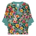 thumbnail image 4 of Women's 3/4 Sleeve Plus Size Tops and Blouses with Ruffle Cuffs, Floral Print, Functional Button Front V-Neck Summer Tops Soft Comfy Loose Casual Blouse Shirts, S-Color, S, 4 of 5