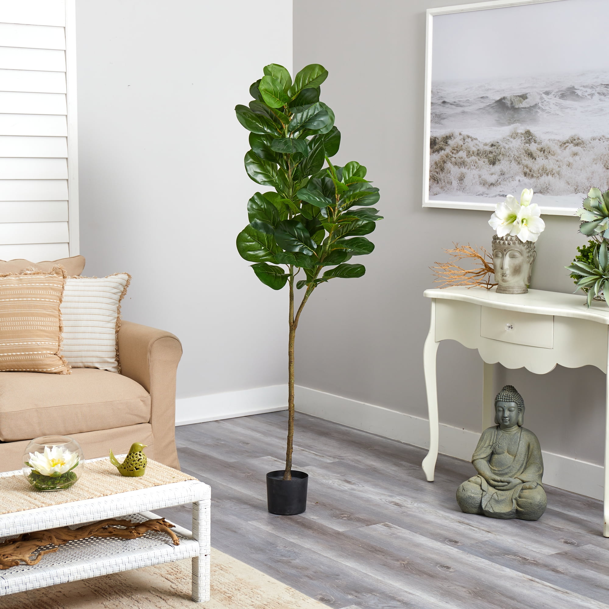 Nearly Natural 5.5' Fiddle Leaf Fig Artificial Tree, Green