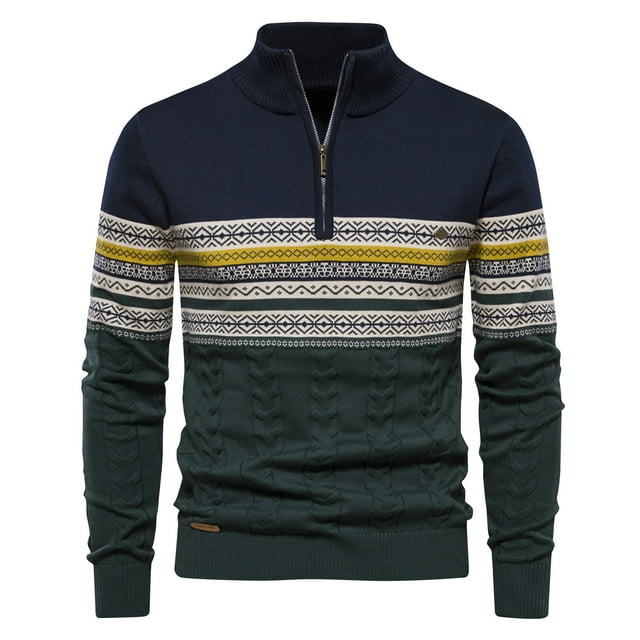 LOVZFMLL Sweaters for Men, Vintage Striped Color Block Turtleneck Ribbed Pullover, Casual Fashion Half-Zip, Fall Clothes, Warm Winter Tops