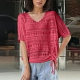 thumbnail image 2 of Posijego Women's Short Sleeve Sweaters Summer Crochet Tops Hollow out V Neck Beach Vacation Blouse, 2 of 6