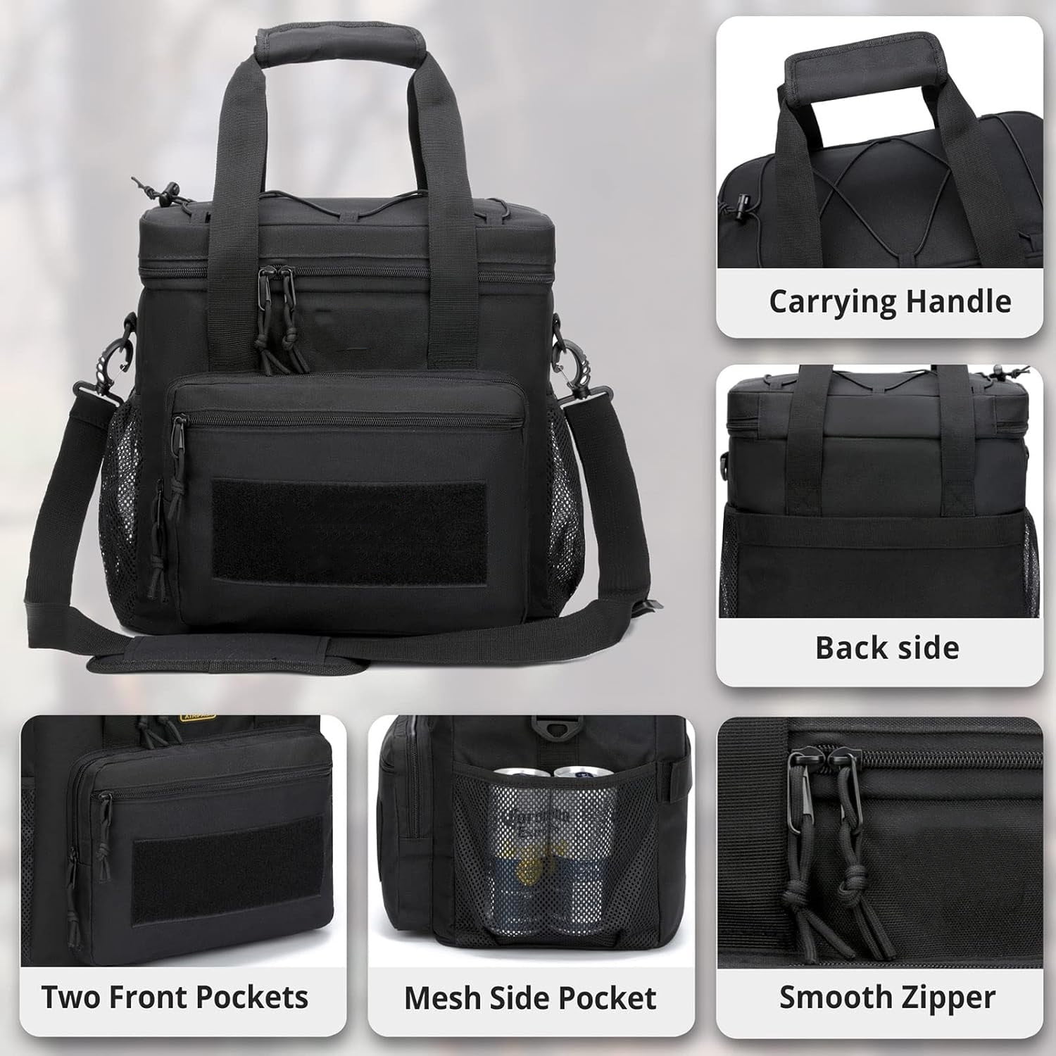 Lunch Box for Men, Tactical Lunch Bag MOLLE Webbing Leakproof Insulated Large Lunch Cooler Women Adult Meal with Adjustable Shoulder Strap Durable Lunch Pail (Black)