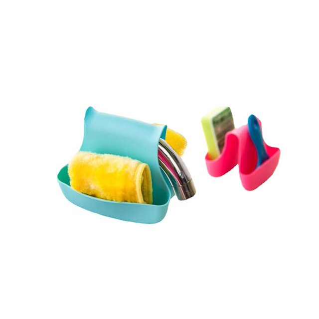 Juego de 2 soportes de esponja para fregadero doble, organizador de jabón para cepillos, cesta de almacenamiento de plástico para baño y cocina, azul, verde