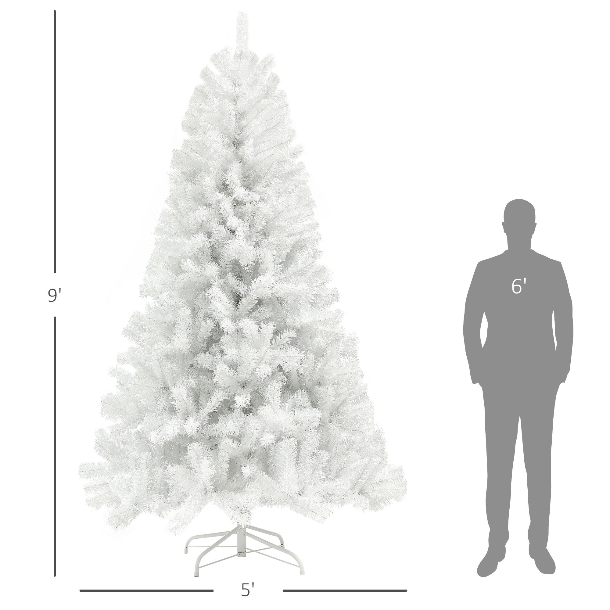 9FT White Fake Christmas Tree, Unlighted Artificial Trees w/ 2132 Branch Tips, Auto Open & Steel Base, Perfect for Home, Holiday