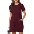 thumbnail image 2 of biudgviw Womens Casual Dresses Summer Short Sleeve Basic Tshirt Dress Classic Loose Crewneck Mini Sun Dress with Pockets, 2 of 7