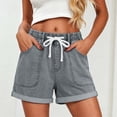 thumbnail image 2 of Miluxas Women's Jean Shorts Elastic High Waist Rolled Hem Wide Leg Denim Shorts with Drawstring & Pockets Y2K Street Jeans Beach Vacation Shorts Gray, 2 of 7