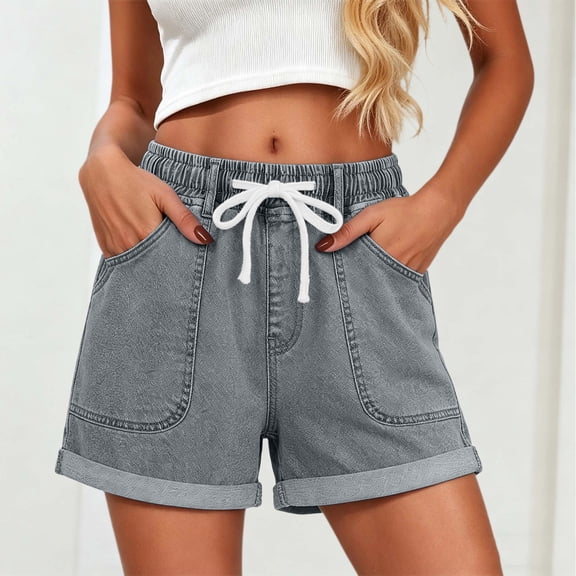 ByworldtasicNo Boundaries Womens Jean Shorts Summer Casual Mid Rise Cuffed Elastic Waist Denim Shorts