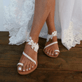 thumbnail image 3 of Rush Women ' s Wedding Flat Sandals White Lace Sandals Beach Sandals Wedding Party Dress White Dress Sandals----White（Size 39） S1728, 3 of 5