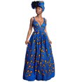thumbnail image 1 of Vestido africano sexy para mujer Vestido largo maxi con cuello en V Vestido multiusos Vestido plisado Estampado floral - Azul Adepaton BST3005873-2, 1 of 6