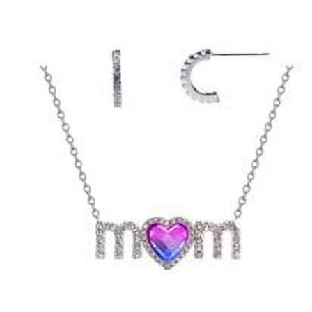 Believe by Brilliance Women's Crystal Mom Pendant and Ear Set in Fine Silver Plated Brass