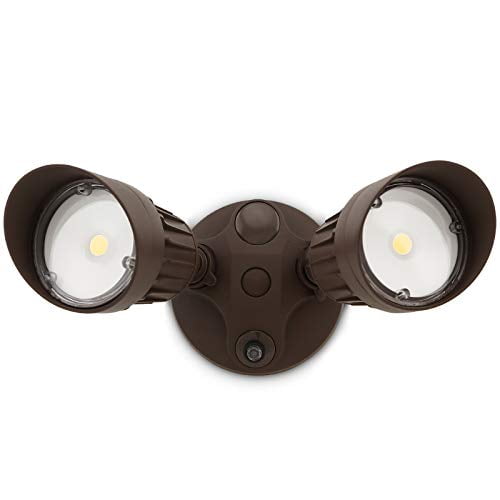 LEONLITE 20W LED Dusk to Dawn Flood Light with Photocell, Adjustable Dual-Head LED Security Lights Outdoor, ETL-Listed led Outdoor Light, 150W Equiv., 5000K Daylight, for Entryways, Porch, Bronze