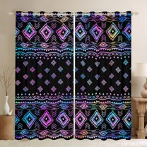 jejeloiu Vintage Aztec Geometric Blackout Curtains,Boho Bohemian Style Curtains Pack of 2 (38x45 Each),Purple Black Window Curtains For Adults,Ultra Soft Home Decor