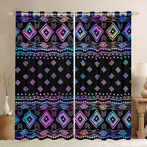 jejeloiu Vintage Aztec Geometric Blackout Curtains,Boho Bohemian Style Curtains Pack of 2 (38x45 Each),Purple Black Window Curtains For Adults,Ultra Soft Home Decor