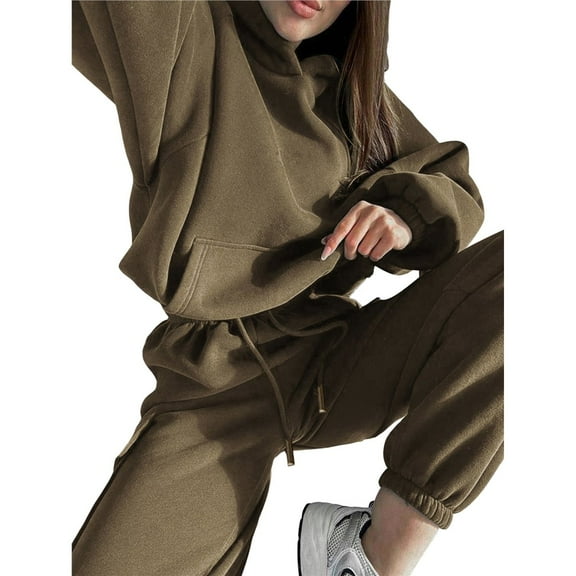 Womens 2 Piece Lounge Hoodies and Cargo Pants Sets Fall Fashion Clothes Airport Travel Pants Tracksuits Khaki XL
