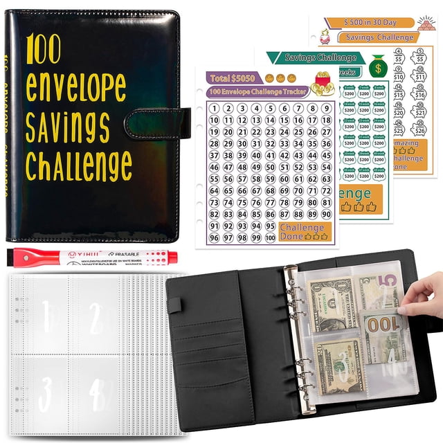 100 Envelope Challenges Notebook with Colorful Cover Budgets Planner Money Saving Books Case for Budgeting