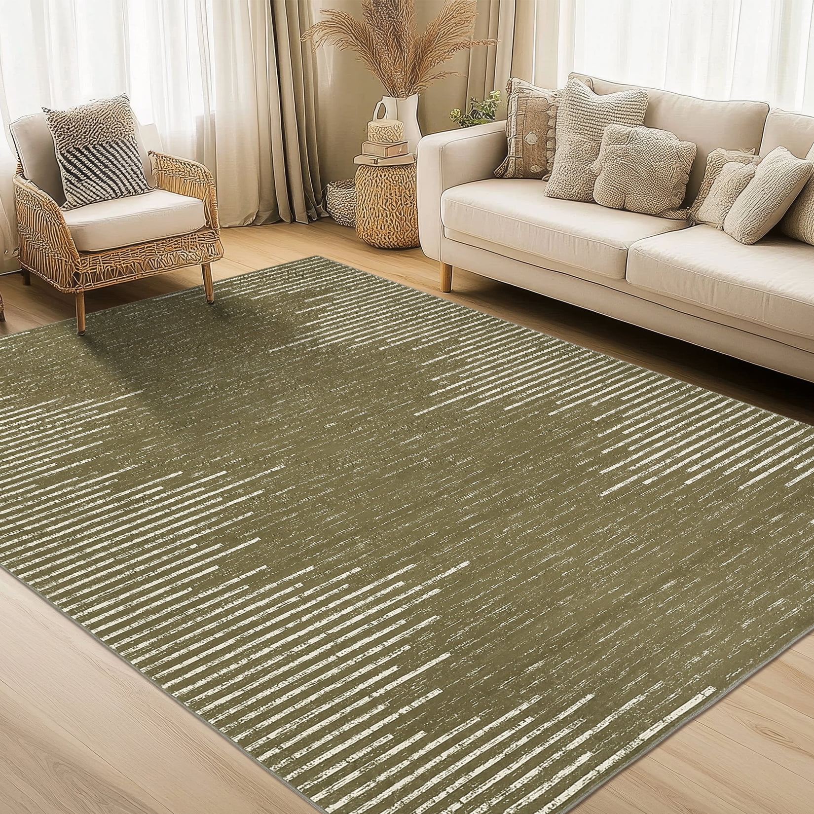 Hasoo Washable Bedroom Rug Geometric Striped Area Rug Soft Non Slip Low Pile Stain Resistant Carpet, Camel 9' x 12'