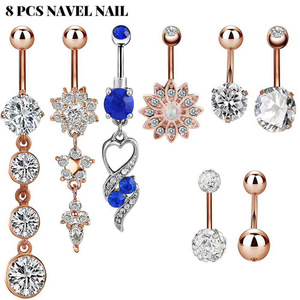 Belly Button Rings Set, GIUGT Belly Rings with Exquisite Zircon, 8