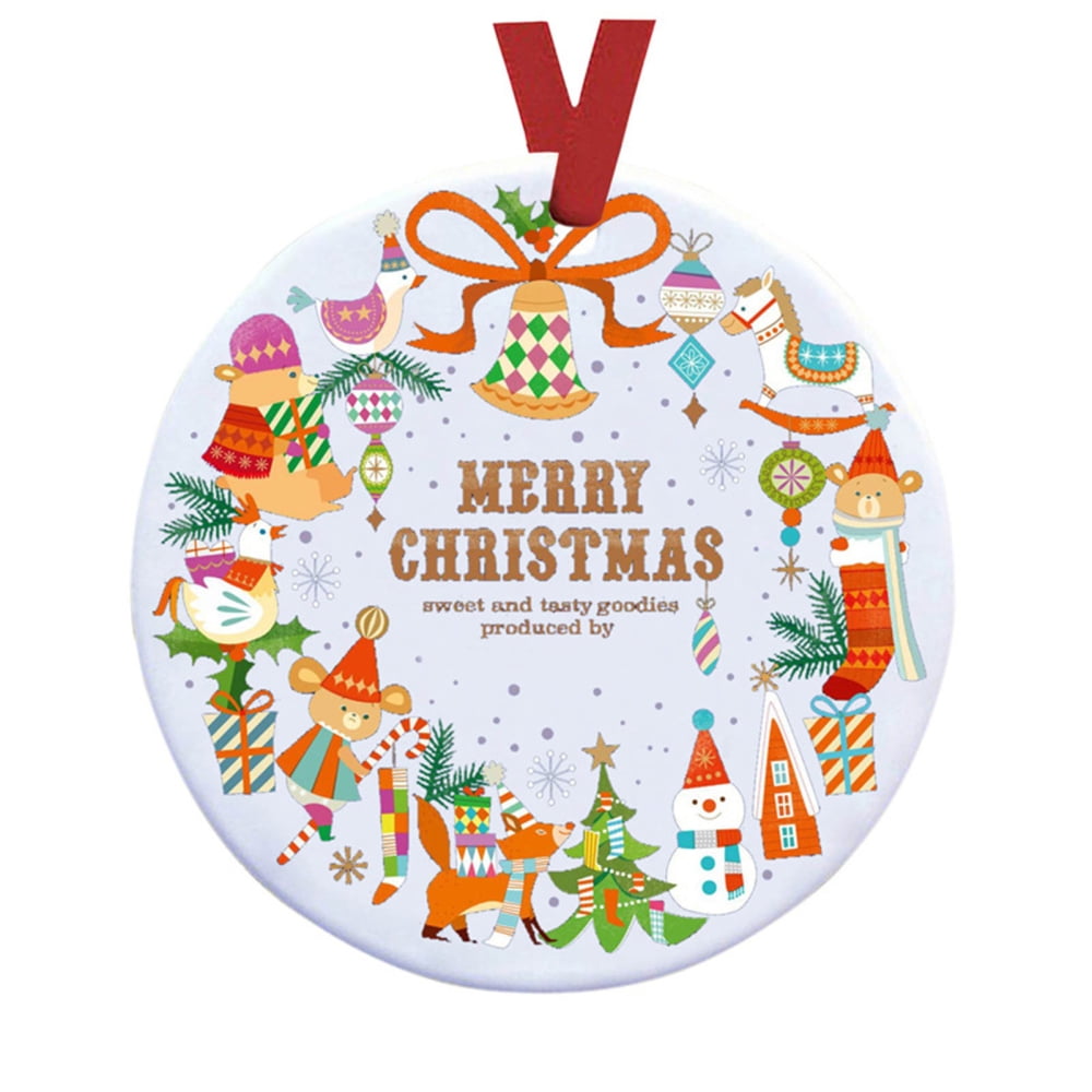 Wooden Plate Christmas Decor Hanging Cartoon Printed Santa Tree Decor  Festival Themed Xmas Party Supplies for Home 8cm New 