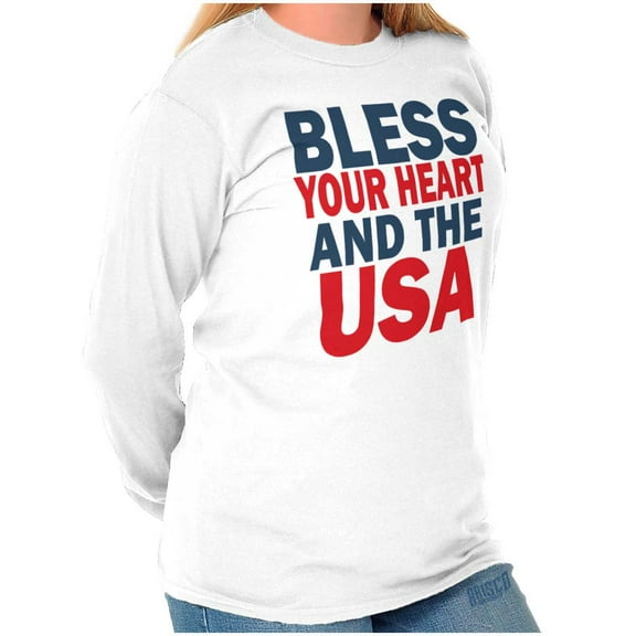Bless Your Heart and the USA Cute Women Plus Size Long Sleeve Graphic Tee Brisco Brands 3X
