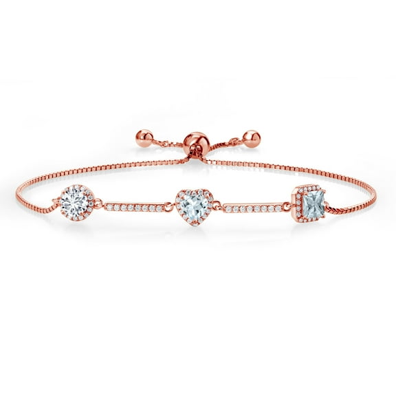 Gem Stone King 1.42 Ct E-F Lab Grown Diamond Sky Blue Aquamarine 18K Rose Gold Plated Silver Bracelet for Women