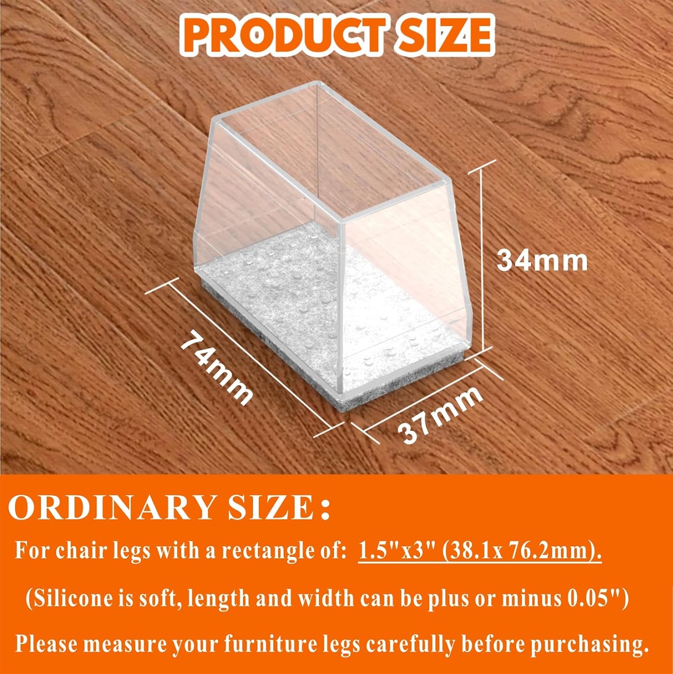 Clear Square Chair Leg Protectors For Hardwood Floors, 24Pcs...