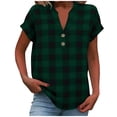 thumbnail image 2 of BUIGTTKLOP Summer Tops for Women Short Sleeve Shirts Casual V Neck T Shirts Plaid Loose Fitted Blouses, 2 of 5