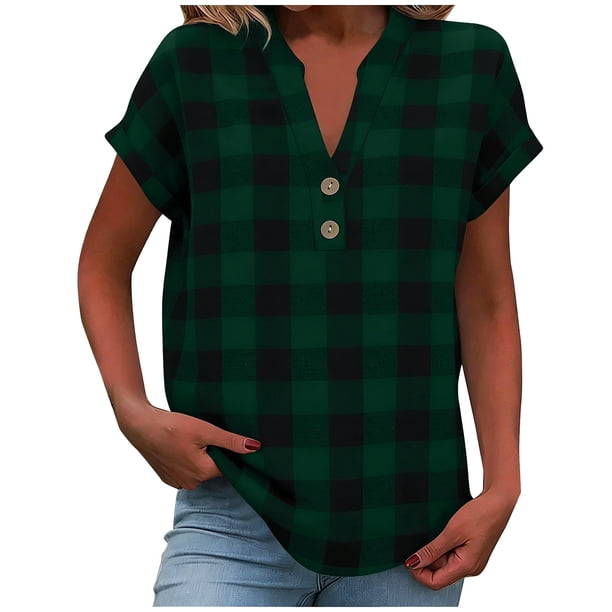Blusas para las Mujeres Casual Verano Botón Sólido Cuello en V Suelto Camiseta Blusa Tela Suave Transpirable para la Oficina Casual Uso Diario Camisa de Denim Vestido Mujeres