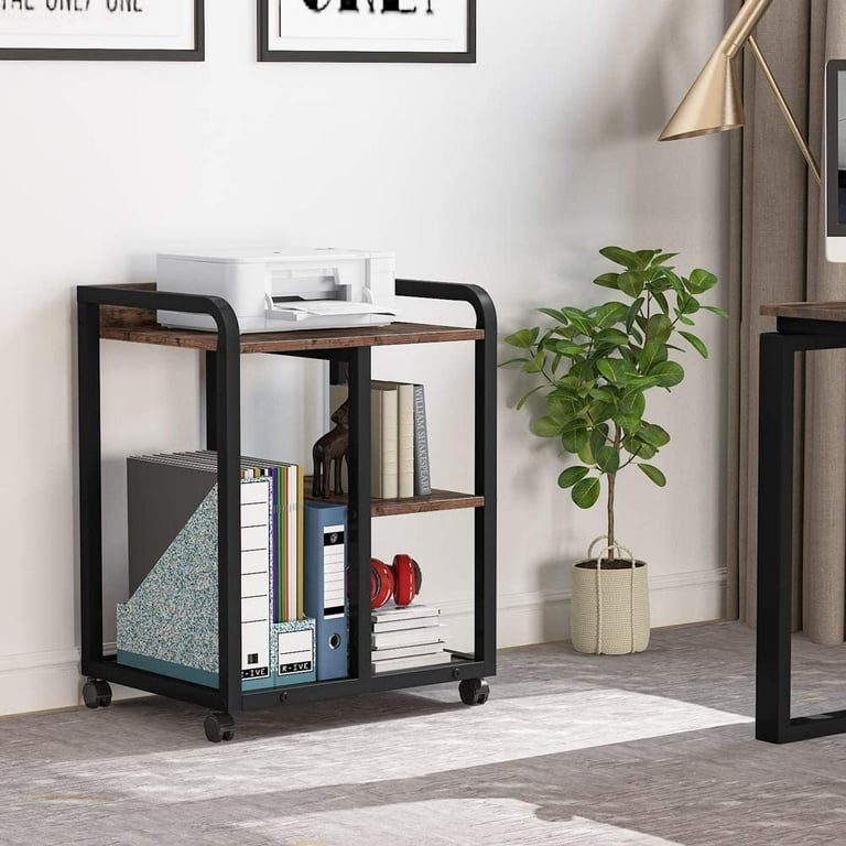 Tribesigns Rustic Mobile Printer Stand with Storage Shelves
