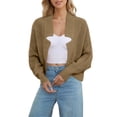 thumbnail image 6 of XPMWRP Women's Cropped Crochet Cardigan Coats Batwing Long Sleeve Knit Open Front Solid Color Fashion Jackets Brown M, 6 of 8