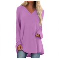 thumbnail image 2 of T Shirts for Women Long Sleeve V Neck Casual Solid Color Medium Long Tops, 2 of 6