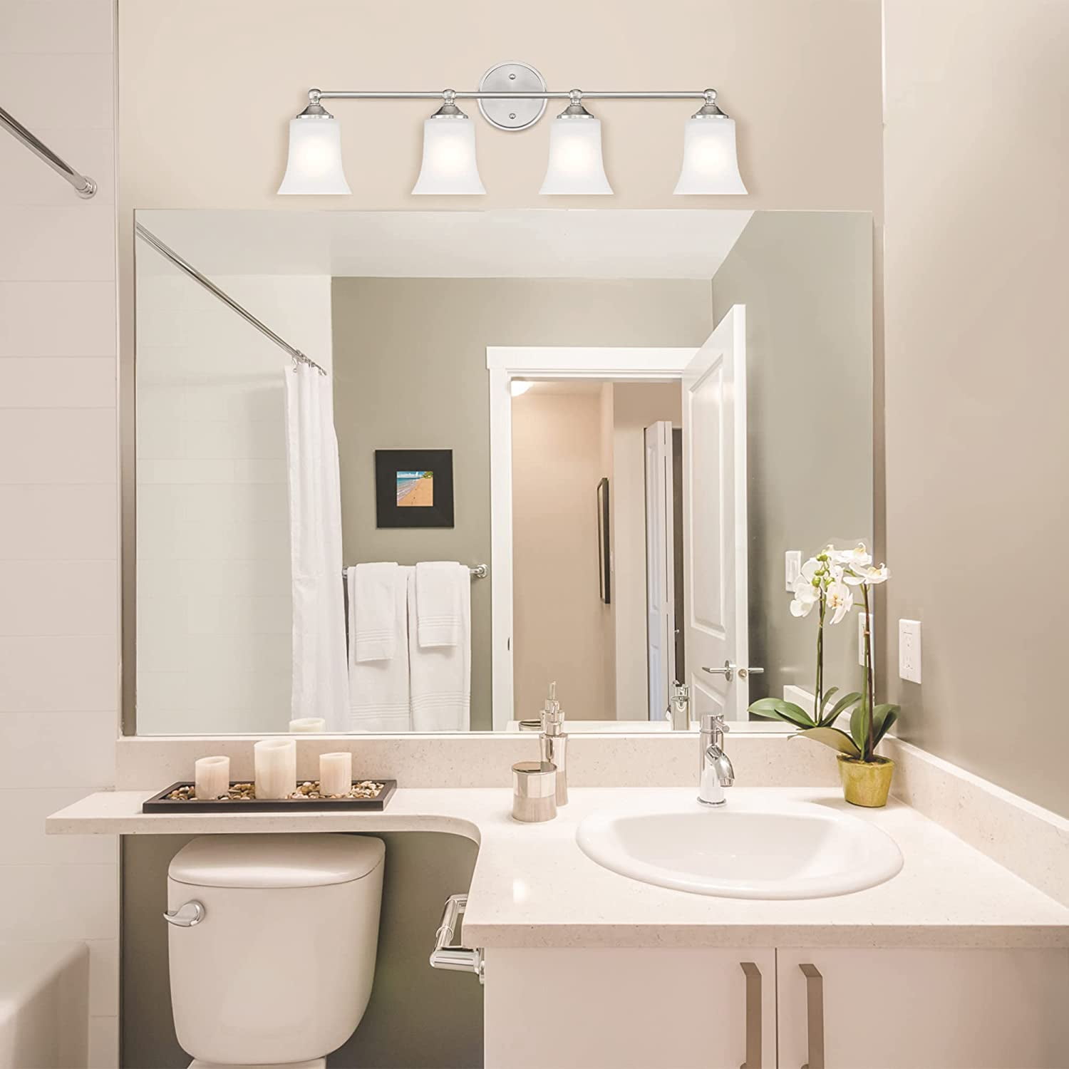 Designers Fountain Bronson 4 Light Brushed Nickel Bathroom Vanity Light Fixture, D278M-4B-BN