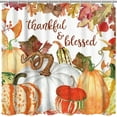thumbnail image 4 of Watercolor Pumpkin Autumn Shower Curtain Set with Hooks Floral Fall Thanksgiving Harvest Bathroom Bathtubs Decor Easy Care Washable Durable Polyester Fabric 72"x72"(White), 4 of 6