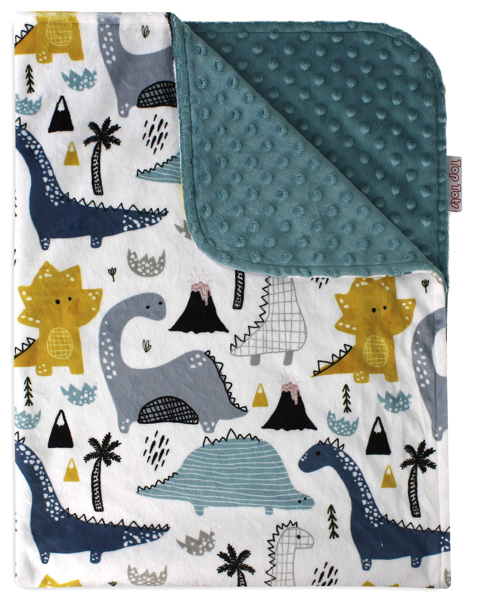 Top Tots Deluxe Minky Baby Blanket for Infant Boys and Girls, Dinosaur