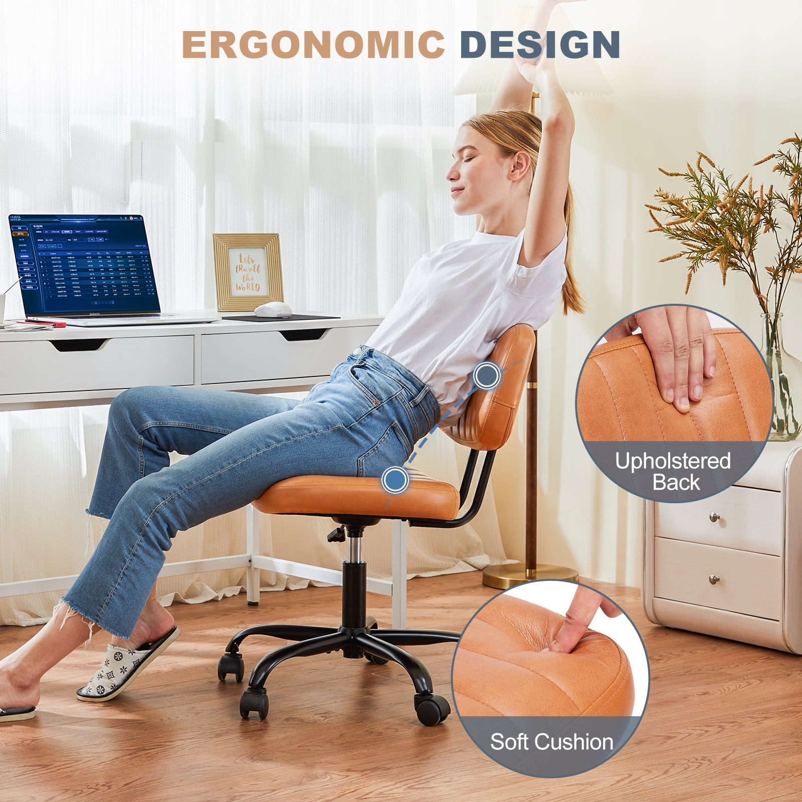 MAYEERTY Ergonomic Mid-Back Executive Office Chair Swivel Computer Desk Task Chair，Orange
