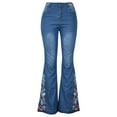 thumbnail image 2 of Tiqkatyck Womens Jean Clearance, Women Summer Elastic Waist Loose Flowers Embroidery Casual Boot Cut Jeans for Women Dark Blue XXXL, 2 of 2